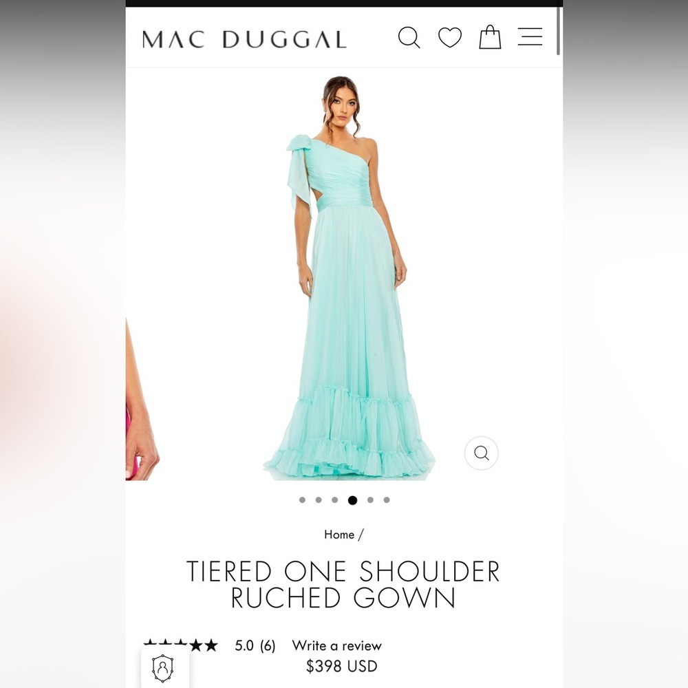 MAC DUGGAL TIERED ONE SHOULDER RUCHED GOWN - AQUA (prom dress bridesmaid dress)